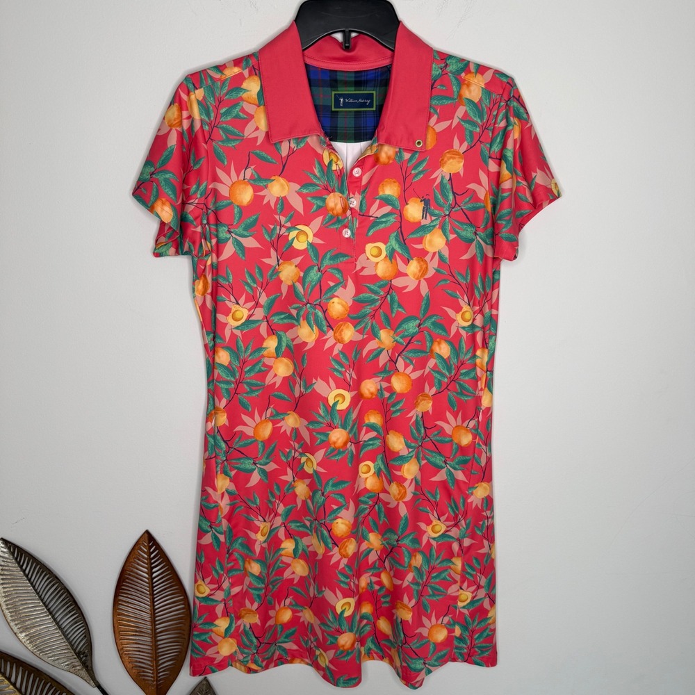 William‎ Murray Golf Womens Peach Botanical Print Polo Dress Coral Pink Medium
